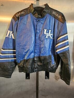 Kentucky Wildcats Leather Varsity Jacket UK Blue Black Leather Gallery L